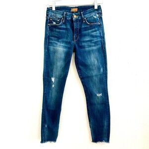 MOTHER Women's Dark Blue The Looker Tequila Truth Fray Ankle Jeans